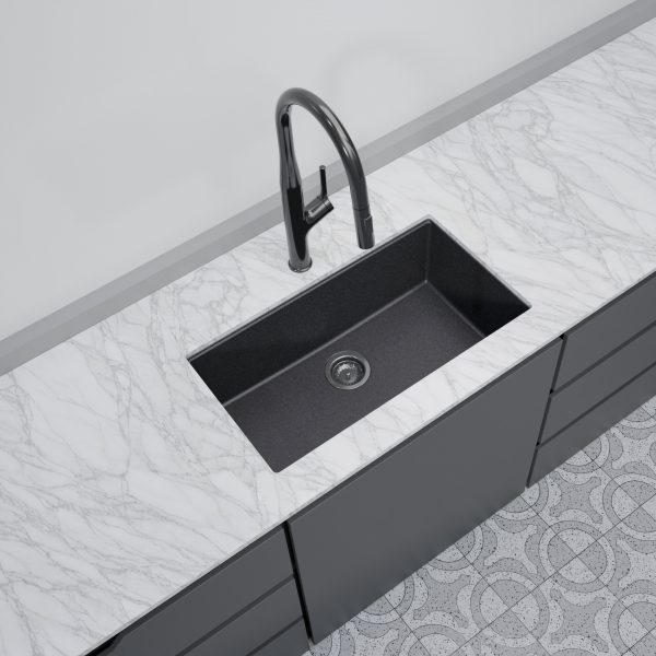 Athos Single Bowl center Drain Undermount Carbon